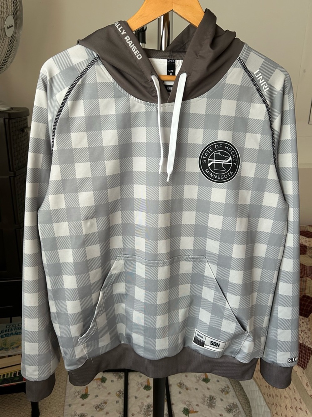 UNRL State of Hockey Gray Plaid Hoodie Rare Silk Series
